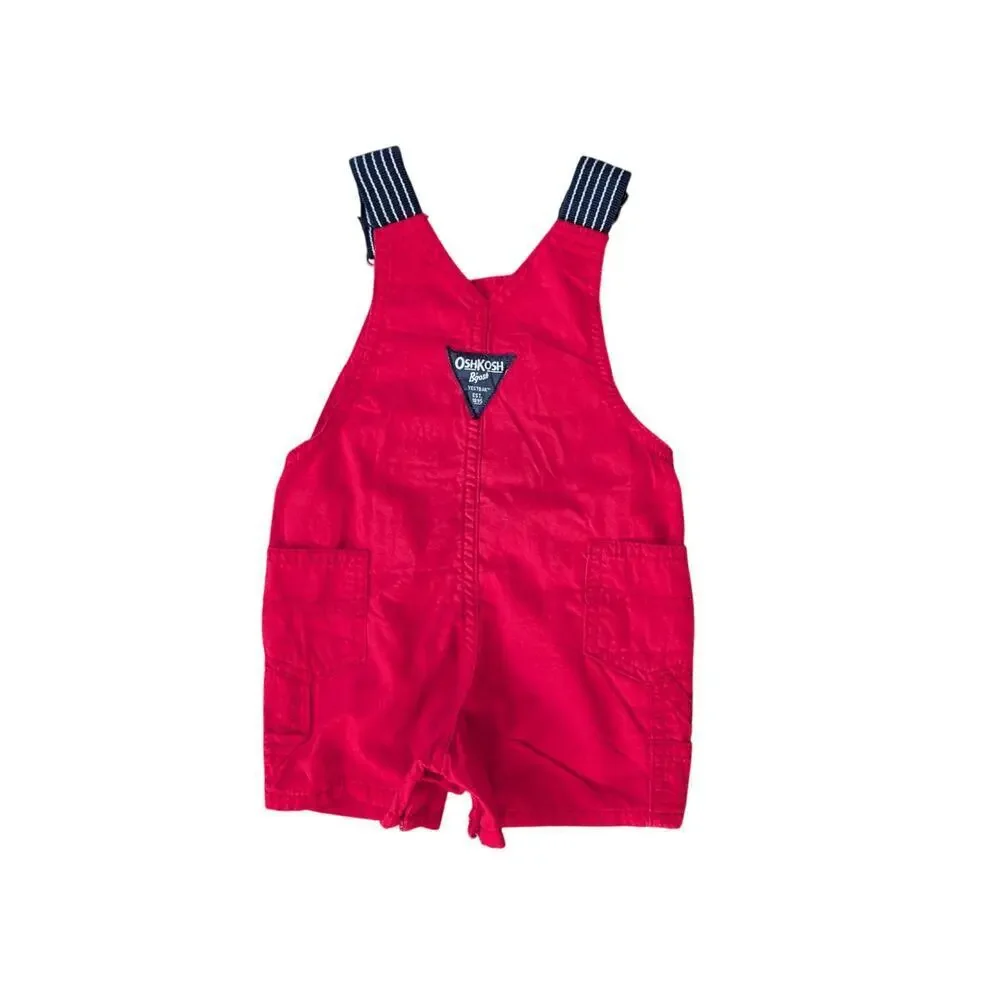 OshKosh B'Gosh BABY Boys Overalls outfit, size 6 mos; Red Denim